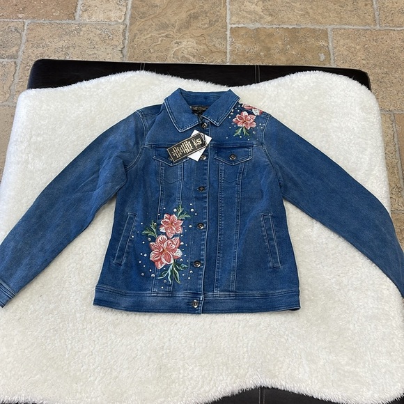 🎁 DG2 Diane Gilman Floral Embroidered Denim Jacket - Picture 3 of 9